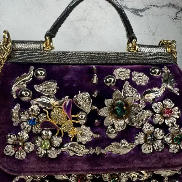 Dolce & Gabanna Velvet Bag Miss Sicily Runway purse Rare 2016 Lizard Metal D&G - Picture 13 of 16